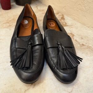 Franco Sarto Black Leather Loafers with Tassels